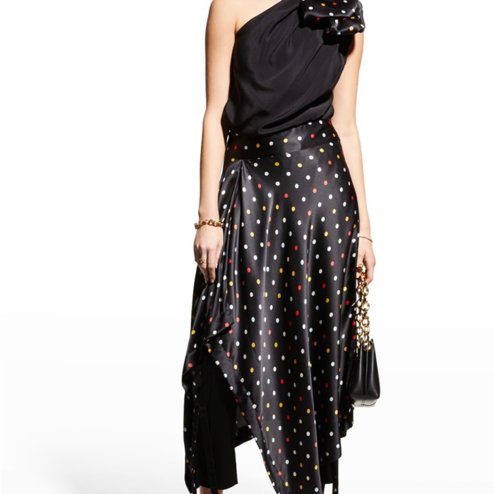 Dream one-shoulder Polka-Dot silk midi dress